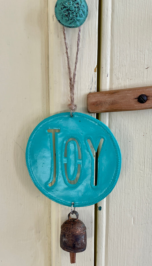 turquoise metal joy windchime