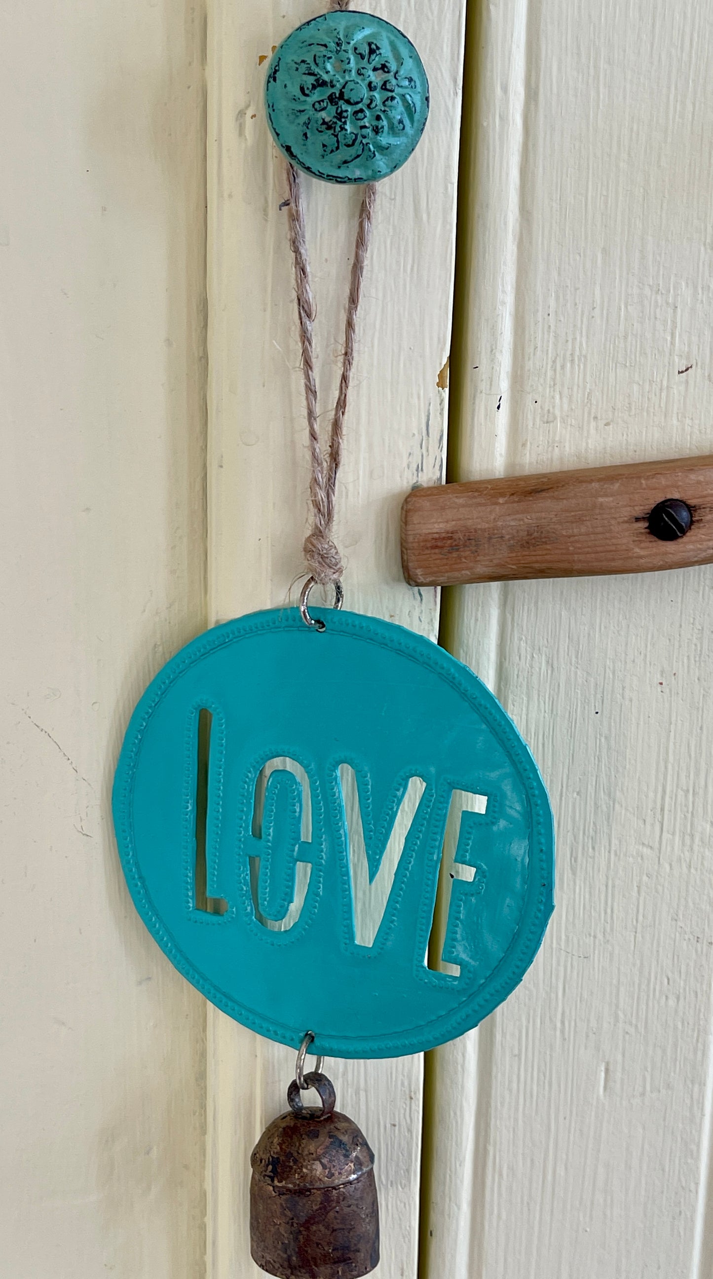 turquoise metal love windchime